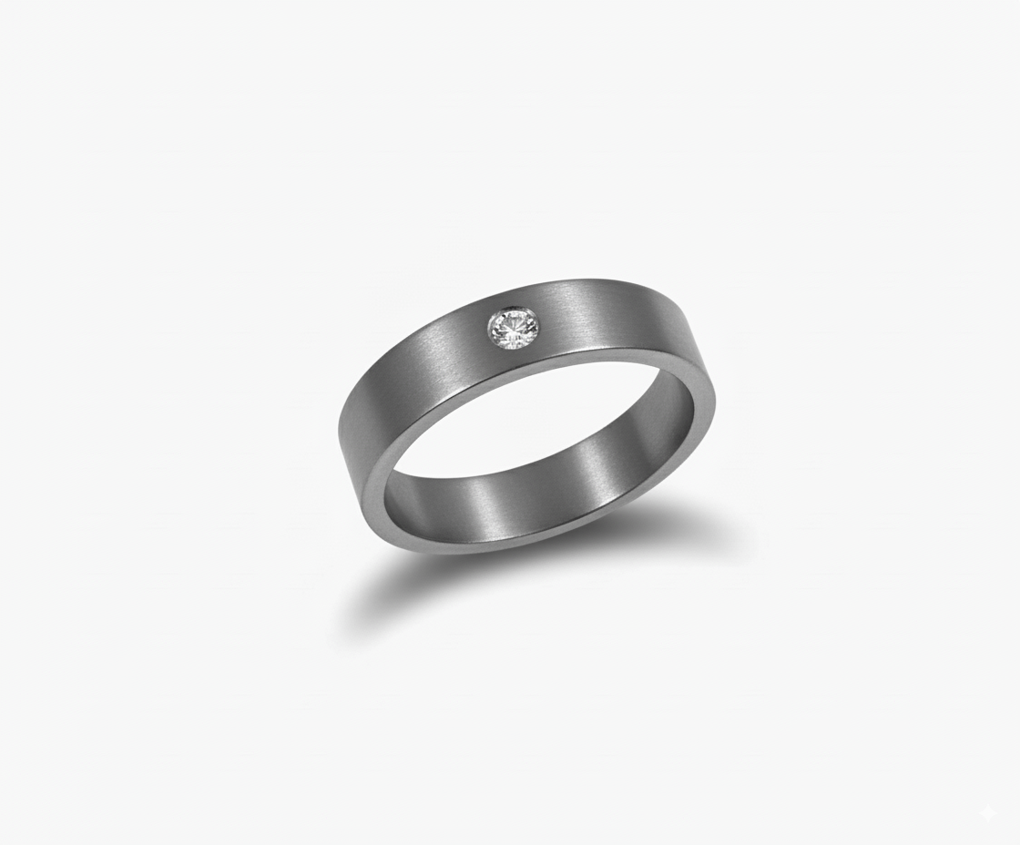 5mm flat-shaped Titanium ring with 3mm Brillant cut diamond view 2