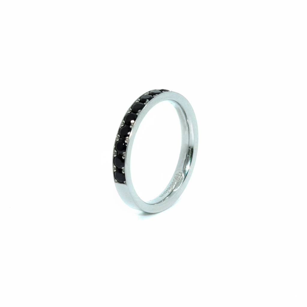 3mm Flat Shaped Titanium Ring with 10x 2mm Black Brilliant Cut Diamonds