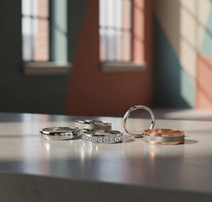 A collection of handcrafted titanium rings